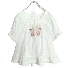 ピンクハウス★ミニリボンいっぱい♪ローンブラウス 白系 ローズとベリーの刺繍&はしごレース♪z14655