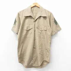 M/古着 半袖 ミリタリー シャツ メンズ 70s 開襟 オープンカラー ベージュ カーキ 25jun12 中古 トップス