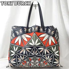 【和モダンな魅力✨】　Tory Burch　トリーバーチ　トートバッグ A4収納可 個性が光るデザイン 和柄 総柄　紺×赤