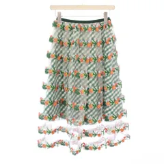 チェスティ Chesty フレアスカート ギャザー ミモレ ロング レース 花柄 刺繍 チェック柄 0 マルチカラー /BB