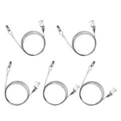 Augsion 5本入 ピクチャーレール ステンレスワイヤー フック 自在金具付 吊り下げ金具 自在金具付 額縁 絵画 壁掛け 展示 用 シルバー 径1.5㎜×200㎝