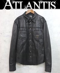 【広尾店】フィリッププレイン PHILIPP PLEIN レザーシャツ ラムレザー 黒 size:L HM335261 【16175】