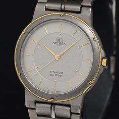 美品 稼働品 CITIZEN アテッサ クォーツ 新品電池 デイト チタン
