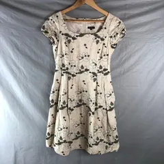 トッカ TOCCA ワンピース フレンチスリーブ 花柄 刺繍 フレア プリーツ バルーン裾 綿 裏地付き 黒 ベージュ系 0サイズ 948496