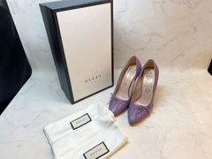 MER711 GUCCI（グッチ） パンプス ギャザー  パープルリボン ニューラベンダー ハイヒール ヒール サイズ38（24cm)  551766 箱付き