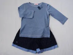 ファミリア familiar アウトレット 子供服 女の子 120cm 七分袖 カットソー シャツ キュロット スカート ボトムス 2点 水色 青 紺 春 夏 ★3 セットアップ ガールズ 女児 キッズ 【中古】 ユーズド リサイクル