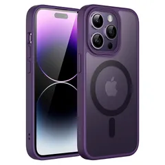 JEDirect iPhone 14 Pro 6.1インチ用 マグネット ケース MagSafeに対応 半透明のマット背面 薄型 耐衝撃 カバー (ディープパープル) 1
