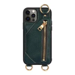 iPhone 12Pro ケース ショルダー ファスナー カバー カード 収納 グリーン 12Pro-Green