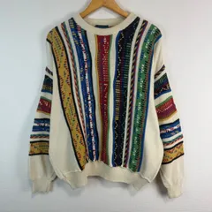 90s ニット セーター 総柄 古着 メンズ ベージュ アースカラー LLサイズ カラフル 3Dニット イタリア製 ストリート