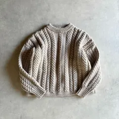 極美品 / Guernsey Woollens ガンジーウーレンズ / 英国製 ウール100% ドロップショルダー ケーブル編み セーター ニット / レディース 36 / グレージュ / イギリス製 / 毛