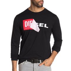 DIESEL ロンT 長袖 Tシャツ 00S2GR R091B T-DIEGO-QA LONG クルーネック ロゴパッチ DS48030SL ブラック   XXLサイズ ディーゼル