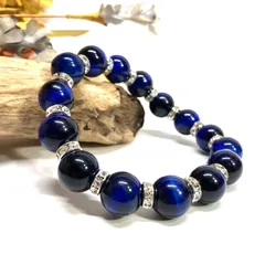 ブルータイガーアイ パワーストーン ブレスレット 12mm  （シルバー）メンズ・レディース　男性・女性　数珠ブレス　開運 [24]