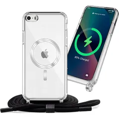 Handodo iPhone 6/7/8/SE 第2世代 第3世代 Magsafe ケース カバー ネック ショルダー ストラップ付き スマホ マグネット シリコン カバー 紐付き 斜めがけ 織りス