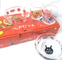【現品限り】大塚硝子 アンパンマン ガラス ペアセット　ミニコップ　ガラスコップ　デザート皿