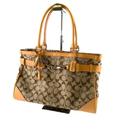 ★美品 COACH コーチ シグネチャー タッセル トートバッグ ハンドバッグ バック キャンバス レザー 8K07
