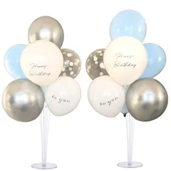 【新着商品】スタンド付き) (ブルーシャボン ファーストバースデー ハーフバースデー 1歳 ゴールド ブルー ピンク 白 棒 くすみカラー バースデー 飾り付け 誕生日 飾り バルーン セット 風船 【2台+風船セット】バルーンスタンド