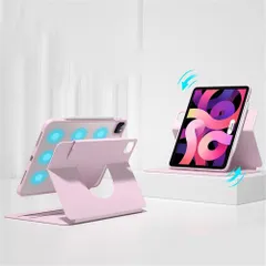 iPad Air4/Air5_ピンク 360度回転式 iPad Air5 Air4 ケース Air 第4/5世代 Air 10.9インチ2020/ 2022 ケース 縦置き 横置き 透明カバー 2 in 1 磁気吸着 分離式 PUレザー 軽量 薄型 Apple