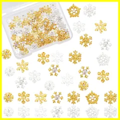 OLYCRAFT 88個7種類 雪の結晶レジン封入 雪の結晶メタルパーツ ネイルパーツ 雪花メタルレジン封入 メタルネイルパーツ レジン封入 レジンパーツ ネックレス イヤリング アクセサリーパーツ