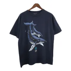 90年代 アニマルプリント クジラ 半袖Ｔシャツ ネイビー(メンズ L相当)中古 古着 T5780