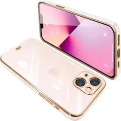 【在庫処分】iPhone13 ケース クリア 透明 アイフォン13 カバー スマホケース 全面保護 耐衝撃 TPU ソフト 薄型 メッキ加工 ストラップホール付き 落下防止（ホワイト）