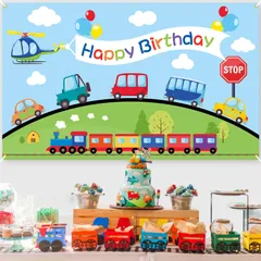 Paready バースデー タペストリー 誕生日 飾り付け 壁掛け フォトポスター 写真背景 壁 飾り Happy Birthday 大判 180*110cm パーティー お祝い 装飾 デコレーション 男の子 車 働く車
