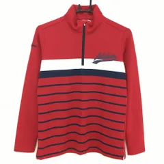 アディダス 長袖ハイネックシャツ レッド×ネイビー 前面ボーダー ハーフジップ レディース L/G ゴルフウェア adidas