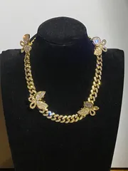 18・20インチ 蝶　幅13ミリ　ゴールド　喜平ネックレス　czダイヤブリンブリンLEX メンズネックレス　チェーンネックレス　キューバンリンク　マイアミ　hiphop 18k gp 喜平チェーン