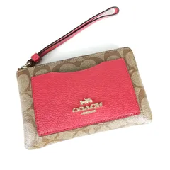 COACH コーチ ポーチ F73142 シグネチャー ベージュ レッド PVC レザー 小物入れ レディース