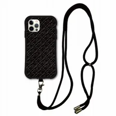[iPhone7/iPhone8] iPhone12 / 12 Pro i-coronケーススマホショルダー付 アイフォン 15 Plus 15 Pro Max 14 13 11 スマホケース 肩掛け 斜め掛け 耐衝撃 七宝文様 紋様 ブラック メンズ