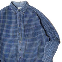 90's LLビーン チェック コットン ボタンダウン デニムシャツ (XL) 紺系 インディゴ染め? 90年代 旧タグ オールド アウトドア L.L.Bean アメリカ古着 USED ビンテージ ヴィンテージ