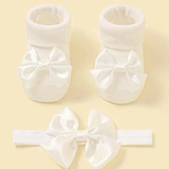 【オシャレ★セット】ベビー靴下&花柄リボンヘアバンドセット　※6〜12ヶ月