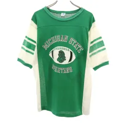 ARTEX アルテックス 70s 80s USA製 ヴィンテージ NCAA ミシガンステート スパルタンズ 半袖 アメフト Tシャツ M グリーン メンズ 古着