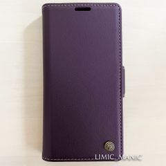 iPhone 14 / 13 手帳型 スマホ ケース サイドマグネット式 パープル 紫 紫色 スキミング防止 高級PUレザー CaseMe