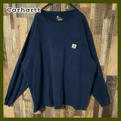 ロンT ポケT ネイビー カーハート 2XL 長袖 オーバーサイズ メンズ 古着