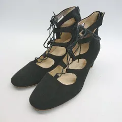 ◇ ESPERANZA エスペランサ スクエアトゥ ヒール 紐調節 バックジップ シンプル パンプス サイズL ブラック レディース E  【1309250047155】