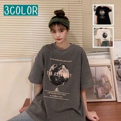 レディース Tシャツ 即購入OK 半袖 トップスビッグシルエットクルーネックロゴプリントカジュアル星カットソーラフ hyxz83