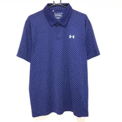 【超美品】アンダーアーマー 半袖ポロシャツ ネイビー×グレー ドット柄 ロゴプリント メンズ 2XL ゴルフウェア 大きいサイズ UNDER ARMOUR