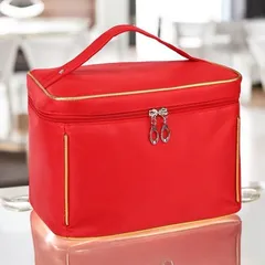 【レッド】大容量 コスメ収納 バニティポーチ 撥水加工 メイクボックス 化粧品収納 旅行用 ポリエステル おしゃれ かわいい