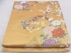 漆のような光沢と総刺繍が美しい袋帯◆箔◆草花文◆金彩非常に良いお品です
