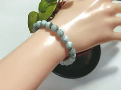 天然石 訳あり ラリマー(ペクトライト)7.7mm〜8.3mm玉ブレスレット 内周18.2cm 　　250720429