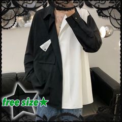【SALE★】韓国男子バイカラーシャツ 切り替え モノクロ オルチャン 配色 長袖