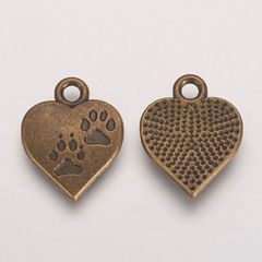 【3個】肉球アンティークハート型合金パーツ【アクセサリーパーツ】