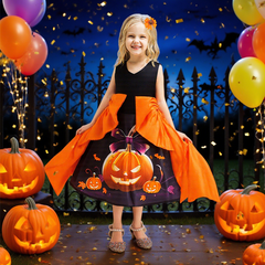 ハロウィン 衣装 子供 子供ドレス かぼちゃ ハロウィン コスプレ 可愛い カボチャ柄 コスチューム ワンピース オレンジ コスプレ衣装 ドレス ハロウィン 女の子 カボチャ 魔女  110cm 120cm 130cm 140cm 150cm