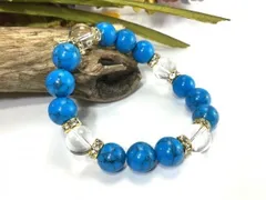 パワーストーン ブレスレット ターコイズ 水晶 12mm （ゴールド）メンズ・レディース　男性・女性　数珠ブレス　開運  [17]