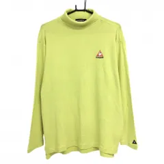 ★SALE価格★【美品】ルコックゴルフ 長袖タートルネックシャツ グリーンイエロー ボーダー地模様 起毛素材　 メンズ L ゴルフウェア le coq sportif
