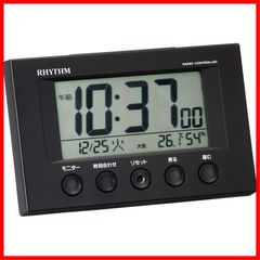 【人気商品】リズム(RHYTHM) 目覚まし時計 電波時計 温度計・湿度計付き フィットウェーブスマート 黒 7.7×12×5.4cm 8RZ166SR02