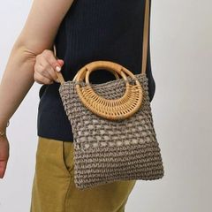 【COOCO】ラタン丸ハンドル×ペーパー2WAY mini　ミニ　ショルダーバッグ カゴバッグ かごバッグ 　グレージュ