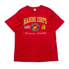 【XL】90s USA製 USMC FRUIT OF THE LOOM Tシャツ ヴィンテージ シングルステッチ レッド