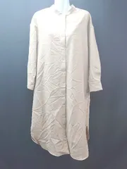 ◇ Discoat ノーカラー オーバーサイズ カジュアル シンプル 長袖 ロング丈 ワンピース サイズF ベージュ レディース E  【1308290000397】