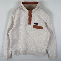 古着 パタゴニア patagonia キルティングトレーナー ハーフスナップボタン ワンポイントロゴ フラップポケット M アイボリー メンズ